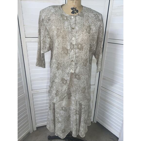 Vintage 80s Miss Oops California 2 Piece Dress Set Skirt Blouse Floral USA Med - Picture 1 of 10